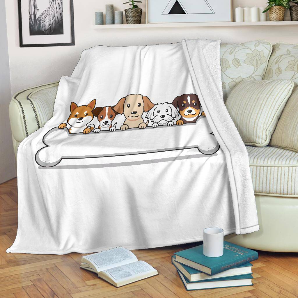 Premium Blanket Cute Dog Friends Bone Cartoon Illustration - Top Content | POD Collection | Free Shipping