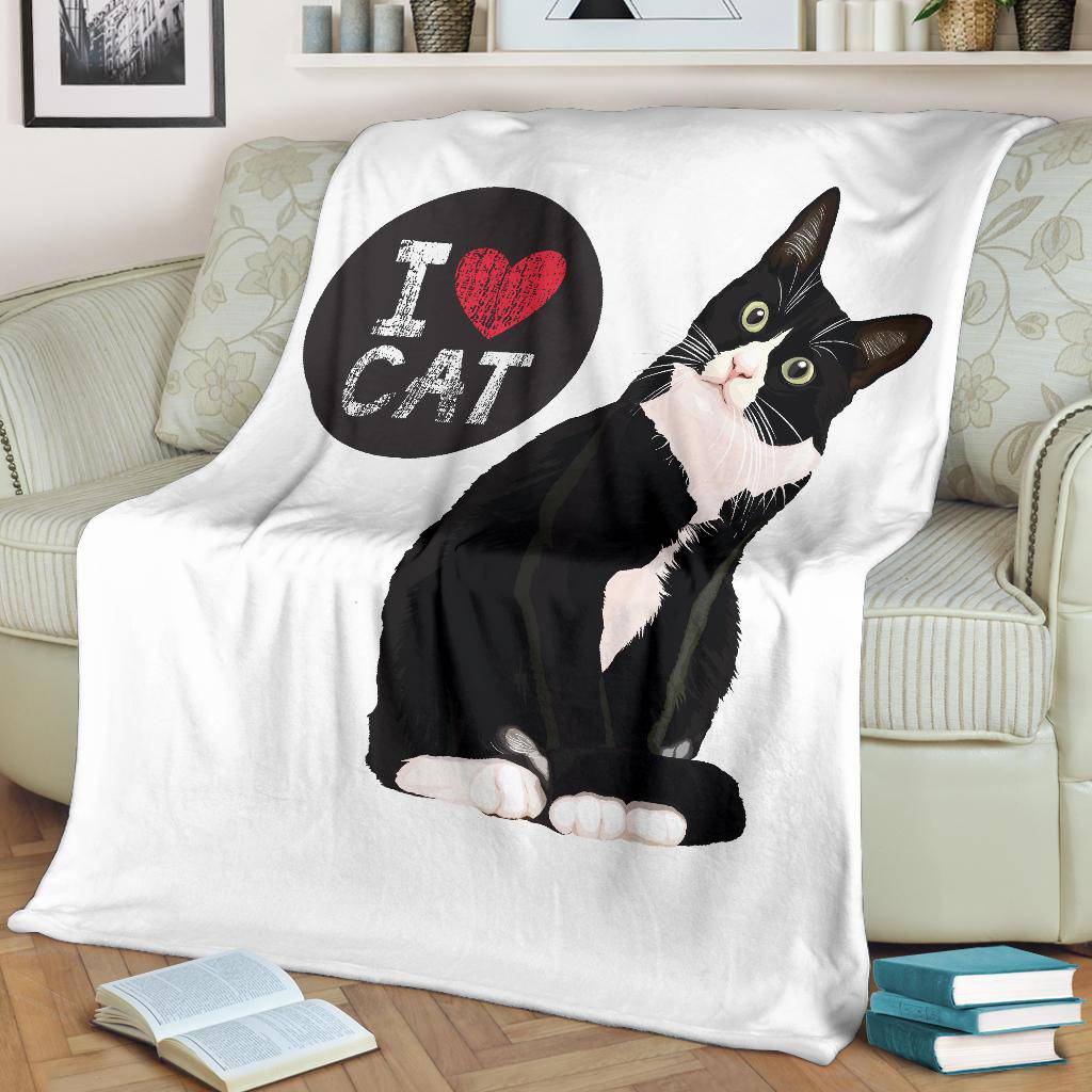 I Love My Cat, Cute Cartoon Illustration Premium Blanket - Top Content | POD Collection | Free Shipping