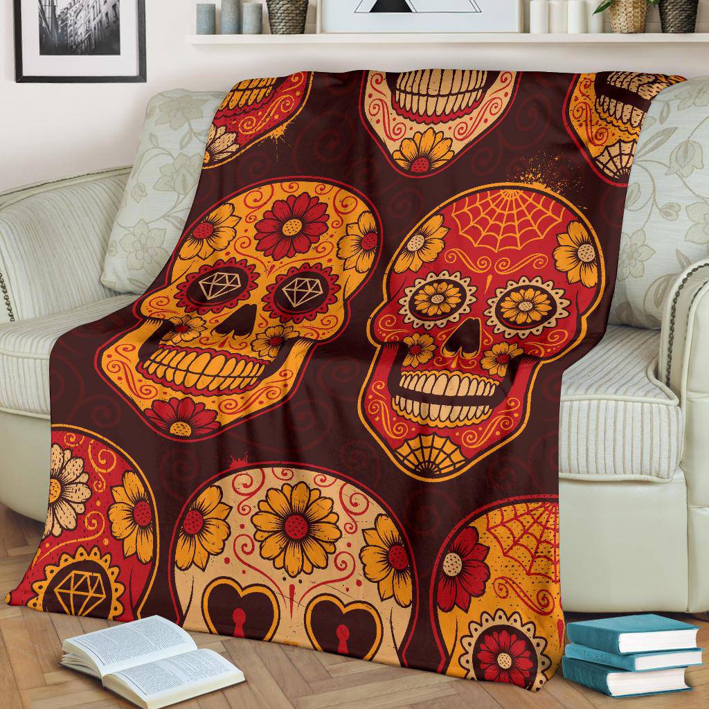 Mexican Calavera Skulls Colourful Pattern Premium Blanket - Top Content | POD Collection | Free Shipping