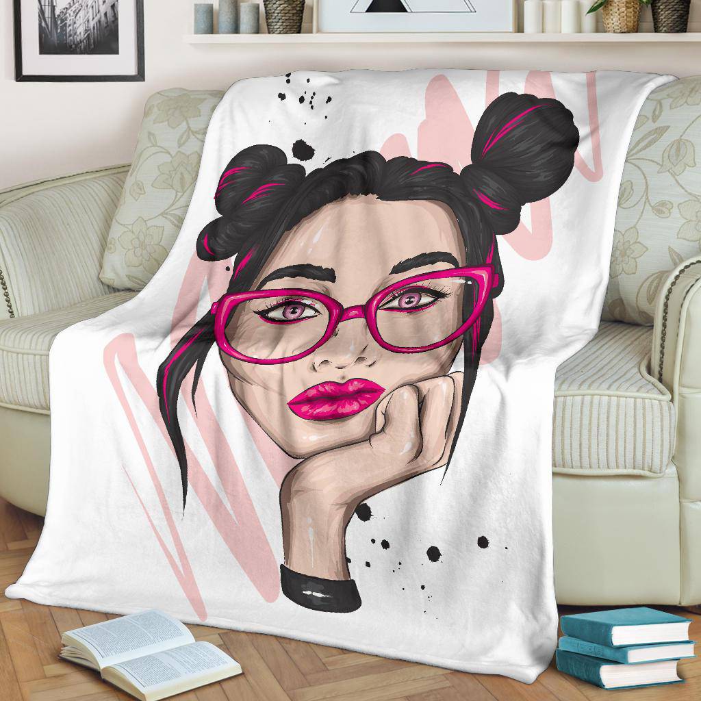 Beautiful Big Glasses Girl Premium Blanket - Top Content | POD Collection | Free Shipping