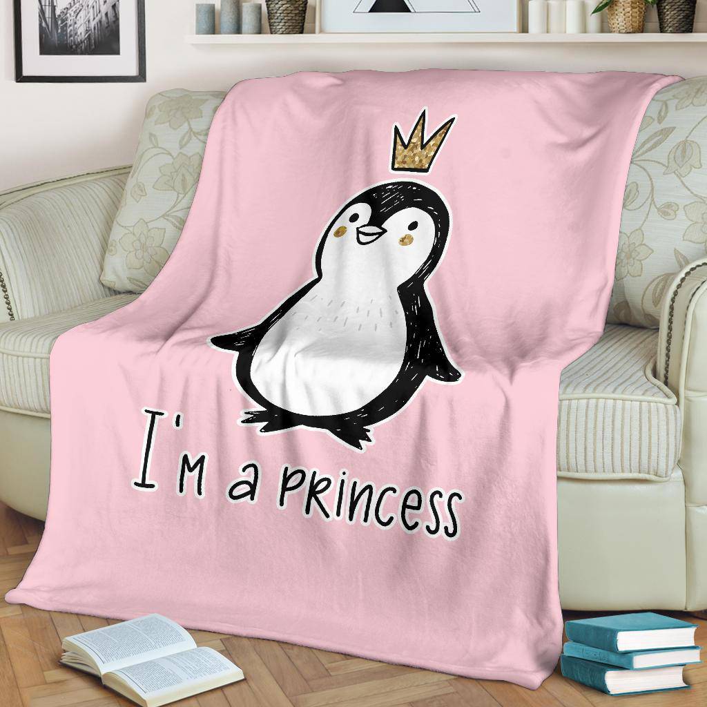 I' A Princess, Golden Glitter Penguin Premium With Crown Cartoon Premium Blanket - Top Content | POD Collection | Free Shipping