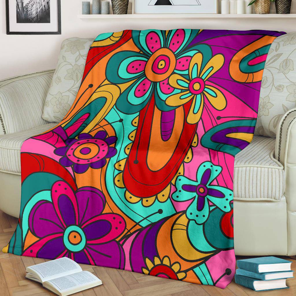 Hand Draw Flat Colourful Background Flowers Premium Blanket - Top Content | POD Collection | Free Shipping