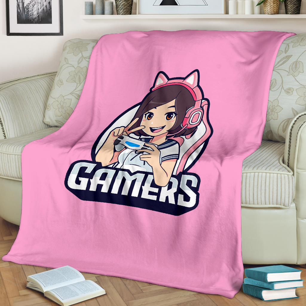 Gamers Cat Girl Pink Blanket