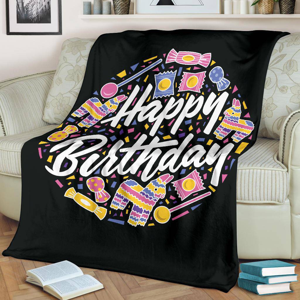 Happy Birthday Greeting Candies Circle Premium Blanket - Top Content | POD Collection | Free Shipping