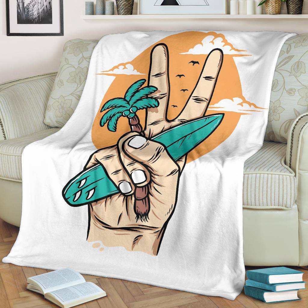 Surfing Sunrise Cartoon Premium Blanket, Feel Peace On The Beach - Top Content | POD Collection | Free Shipping