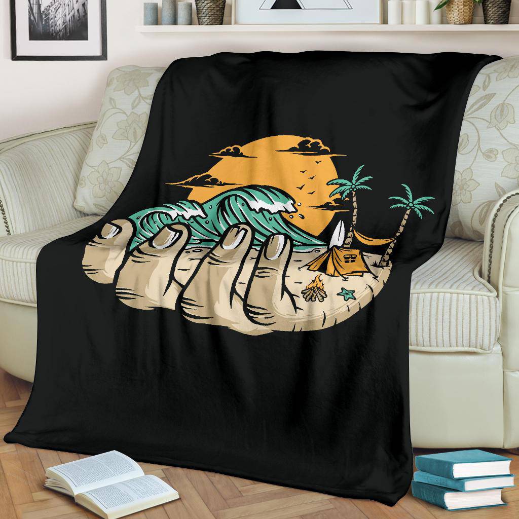 Premium Blanket Beach In Your Hand Cool Illustration - Top Content | POD Collection | Free Shipping