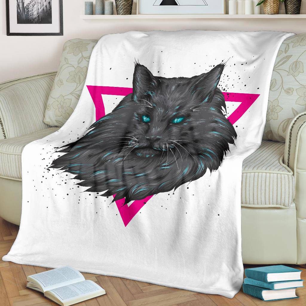 Cat Portrait Premium Blanket, Cool Blue Eyes Black Kitten Cartoon - Top Content | POD Collection | Free Shipping