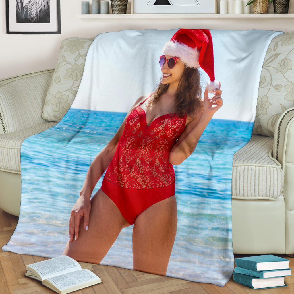 happy christmas girl at the beach blanket - Top Content | POD Collection | Free Shipping