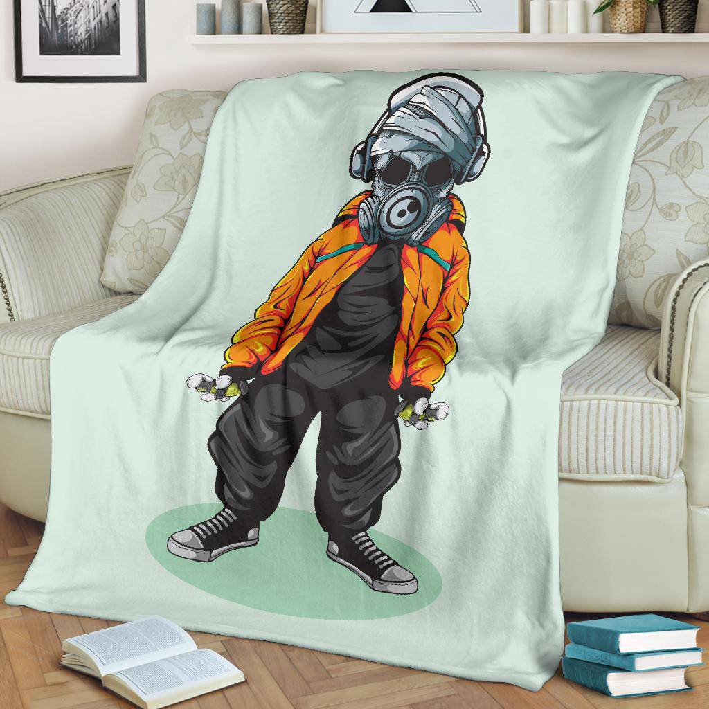 Skull Graffiti Artist with Mask Premium Blanket - Top Content | POD Collection | Free Shipping