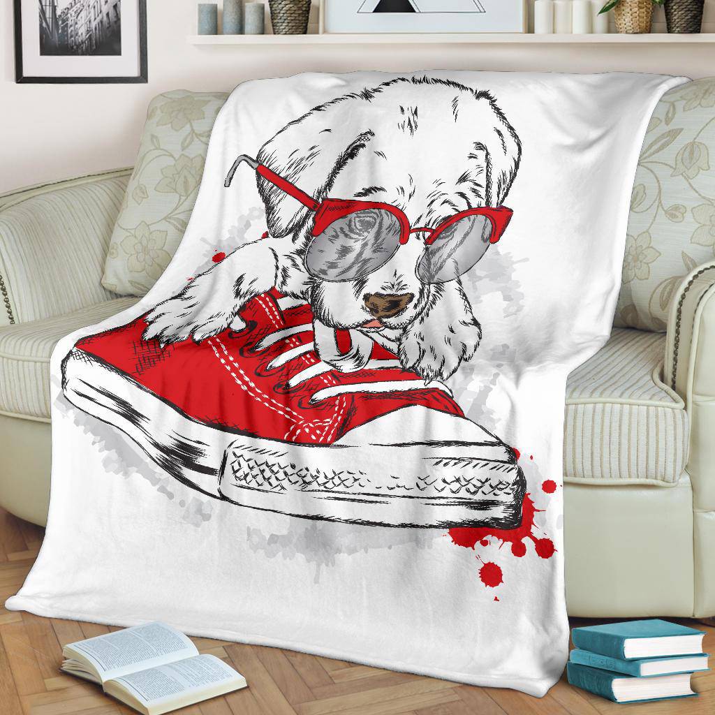 Premium Blanket Dog Puppy With Glasses Sneakers Drawing - Top Content | POD Collection | Free Shipping