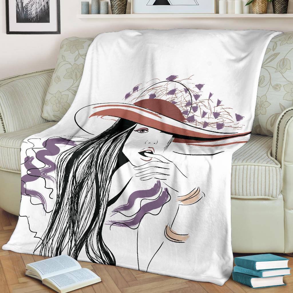 Sexy Girl with Hat and Long Hair Premium Blanket - Top Content | POD Collection | Free Shipping