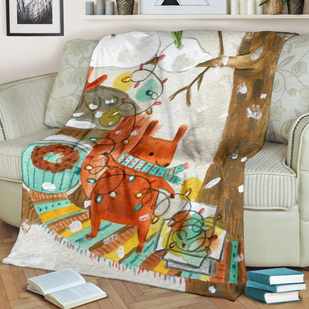 christmas sqourl ilustration blanket - Top Content | POD Collection | Free Shipping