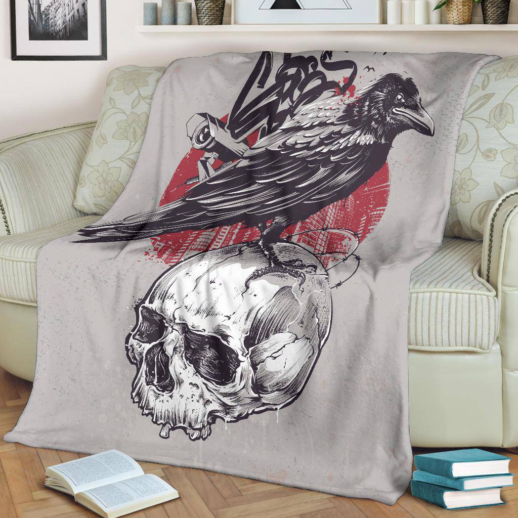 Premium Blanket Skull Raven Background Cool Drawing - Top Content | POD Collection | Free Shipping