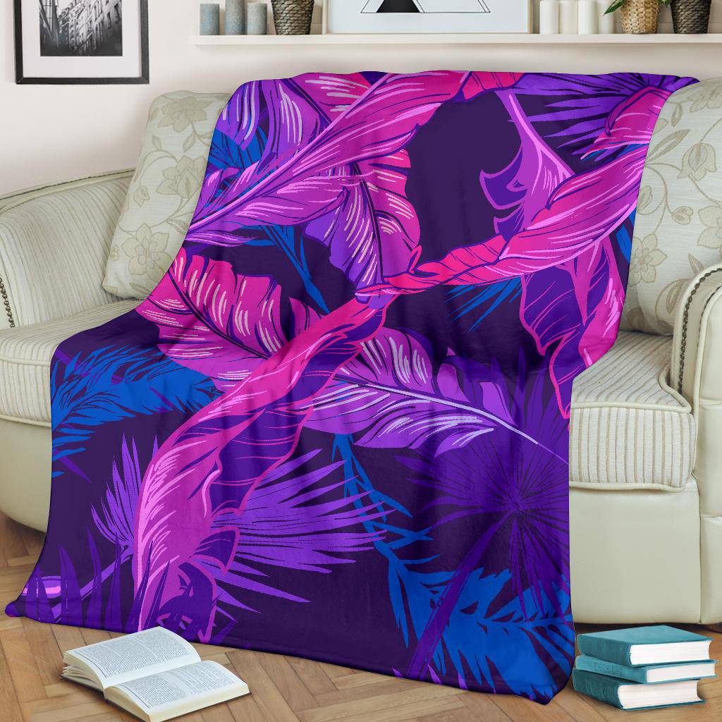 Pink Purple Banana Leaves Palm Tree Premium Blanket - Top Content | POD Collection | Free Shipping