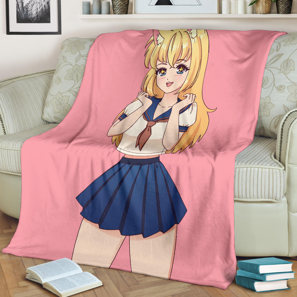 Anime Blond Cat Blanket