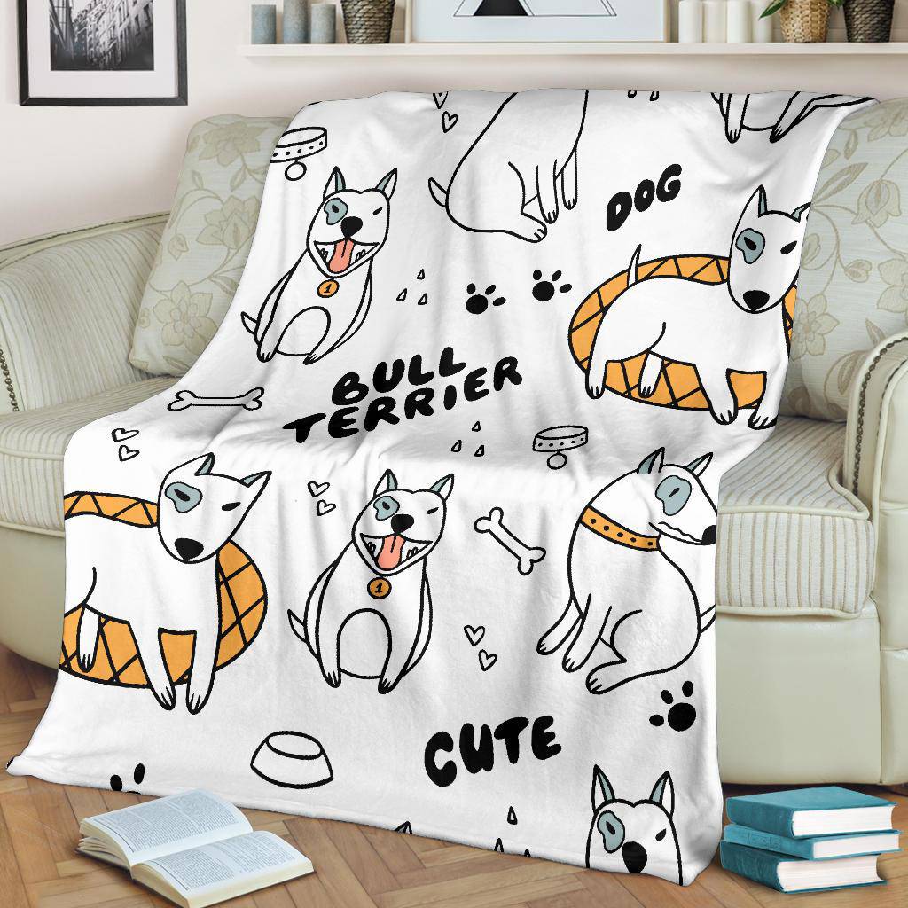 Premium Blanket Cute Bull Terrier Seamless Background Illustration - Top Content | POD Collection | Free Shipping