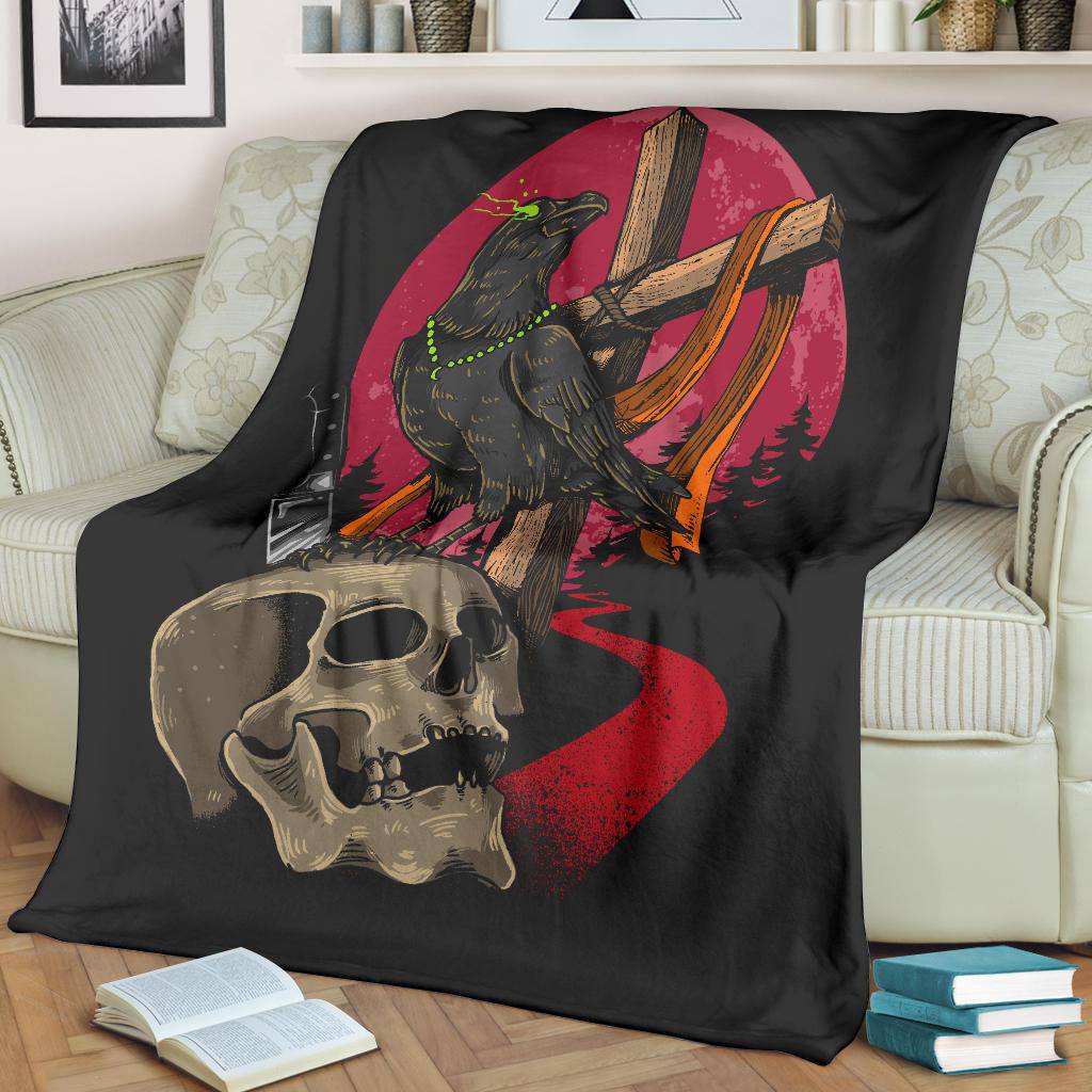 Skull Crow Cartoon Illustration Premium Blanket - Top Content | POD Collection | Free Shipping