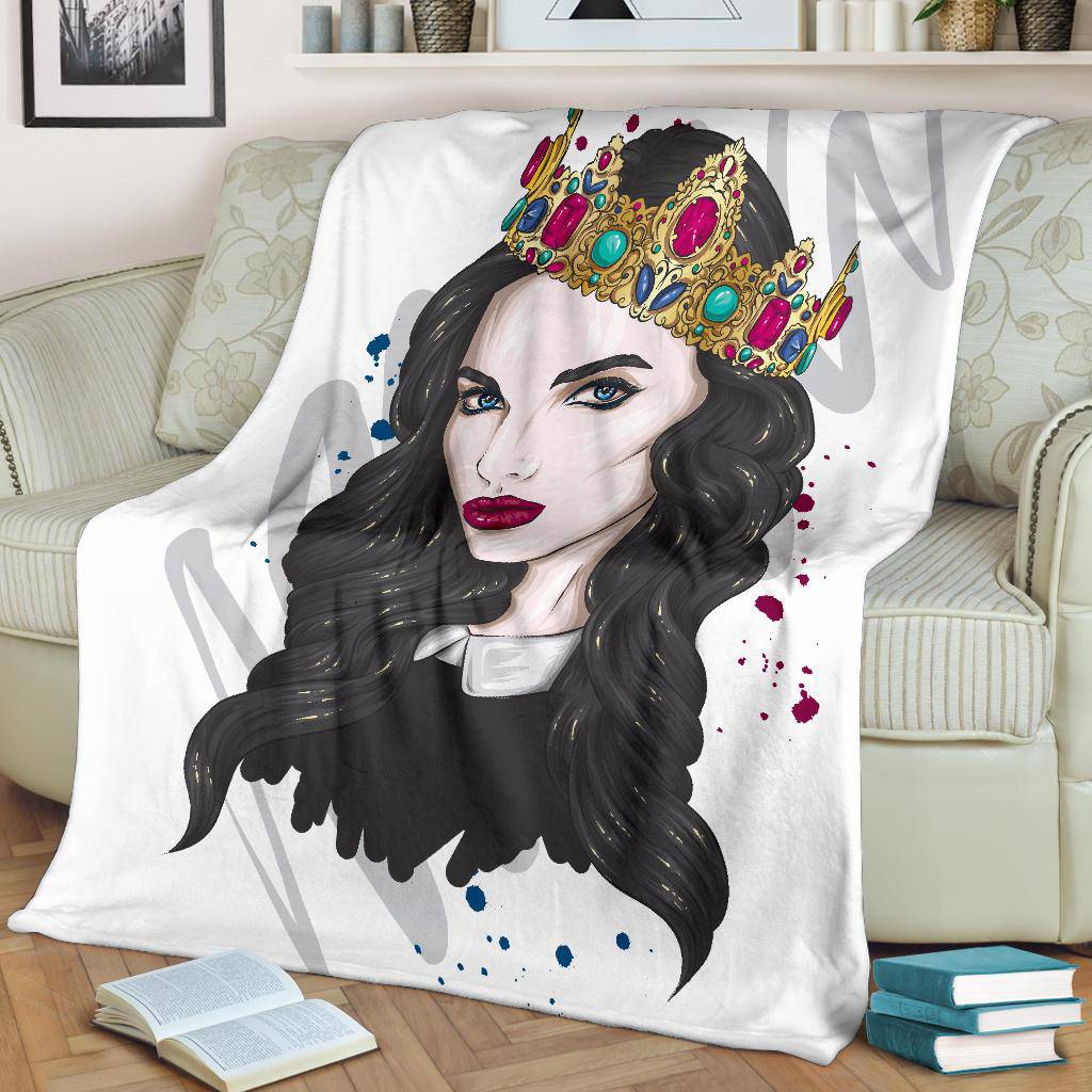 Premium Blanket Portrait Of Beautiful Girl With Crown Drawing - Top Content | POD Collection | Free Shipping