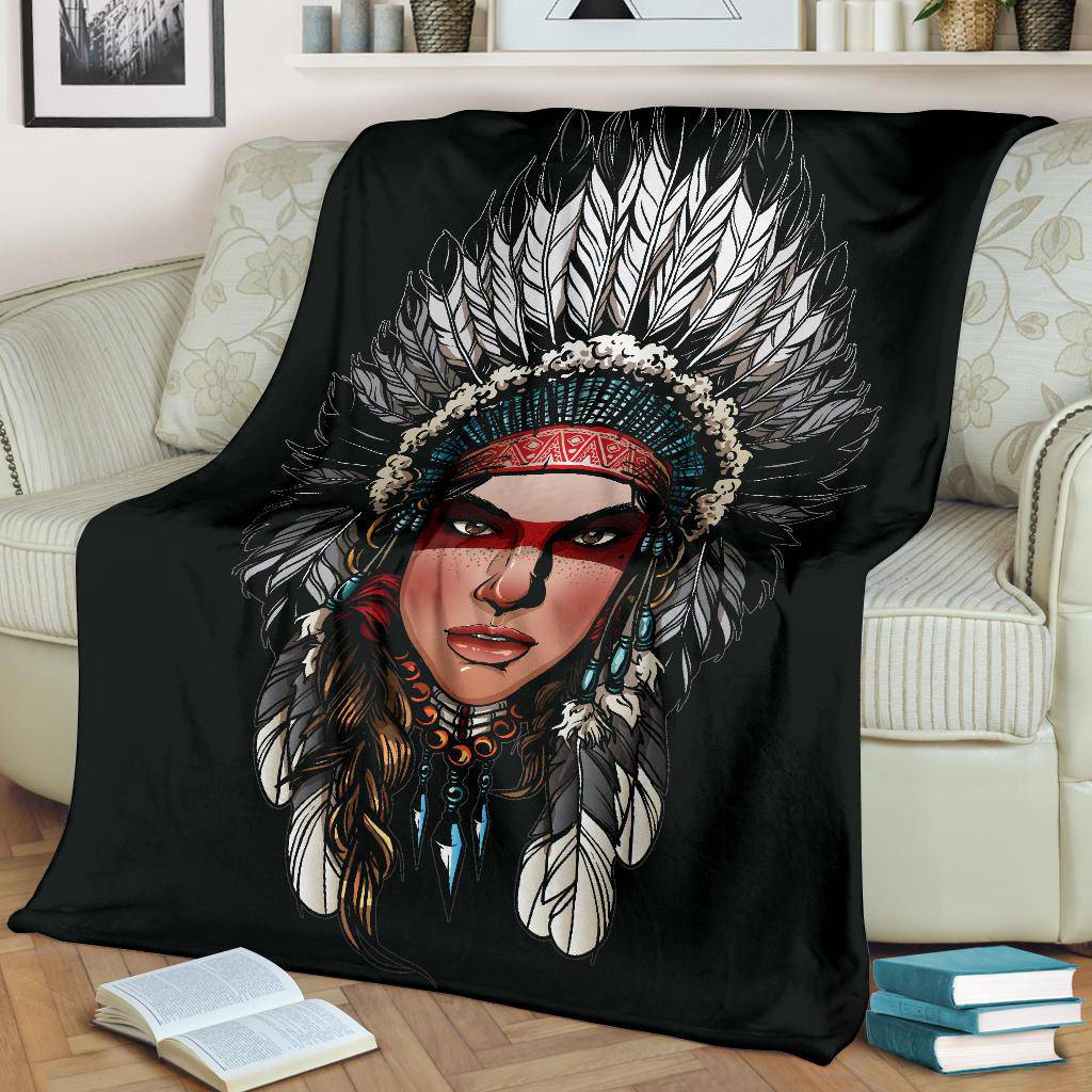 Native American Bonnet Cartoon Art Premium Blanket - Top Content | POD Collection | Free Shipping