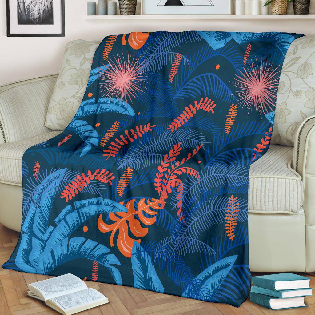 Blue Jungle Leaves Pattern Premium Blanket - Top Content | POD Collection | Free Shipping