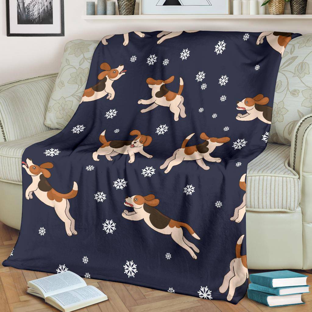 Beagle Dog Seamless Background Premium Blanket, Snowflakes Cartoon Drawing - Top Content | POD Collection | Free Shipping