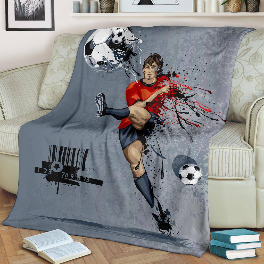 Pro Football Player Kicking Ball Cartoon Premium Blanket - Top Content | POD Collection | Free Shipping