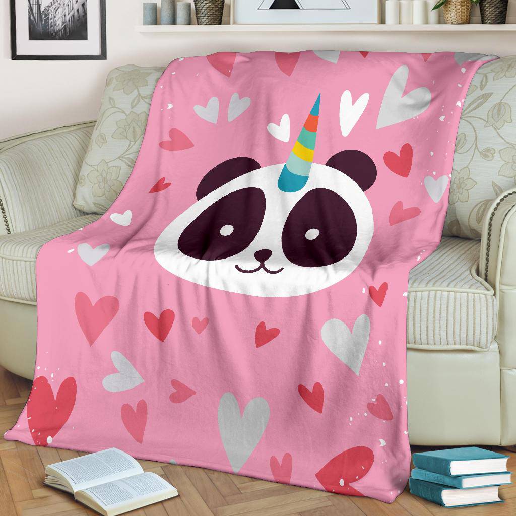 Cute Panda Unicorn Pink Heart Premium Blanket - Top Content | POD Collection | Free Shipping