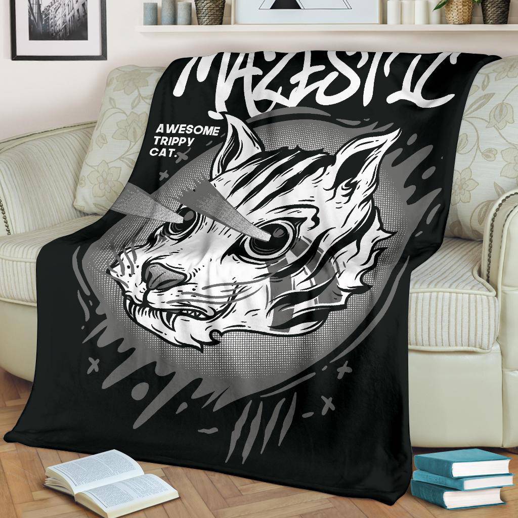 Premium Blanket Cat Drawing Mazestic Awesome Kitten - Top Content | POD Collection | Free Shipping