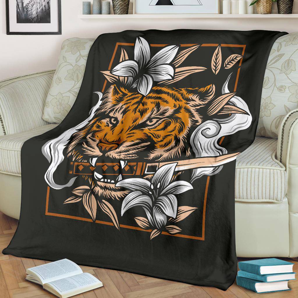 Premium Blanket Japanese Tiger Head With Katana Sword Art - Top Content | POD Collection | Free Shipping