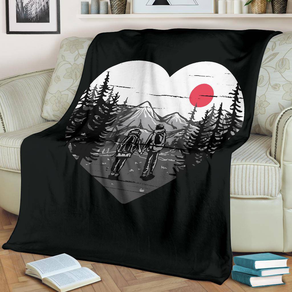 Premium Blanket Love Couple Drawing Nature Hiking Journey Cartoon - Top Content | POD Collection | Free Shipping