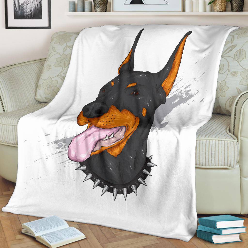 Premium Blanket Doberman Dog Cool Cartoon Portrait - Top Content | POD Collection | Free Shipping