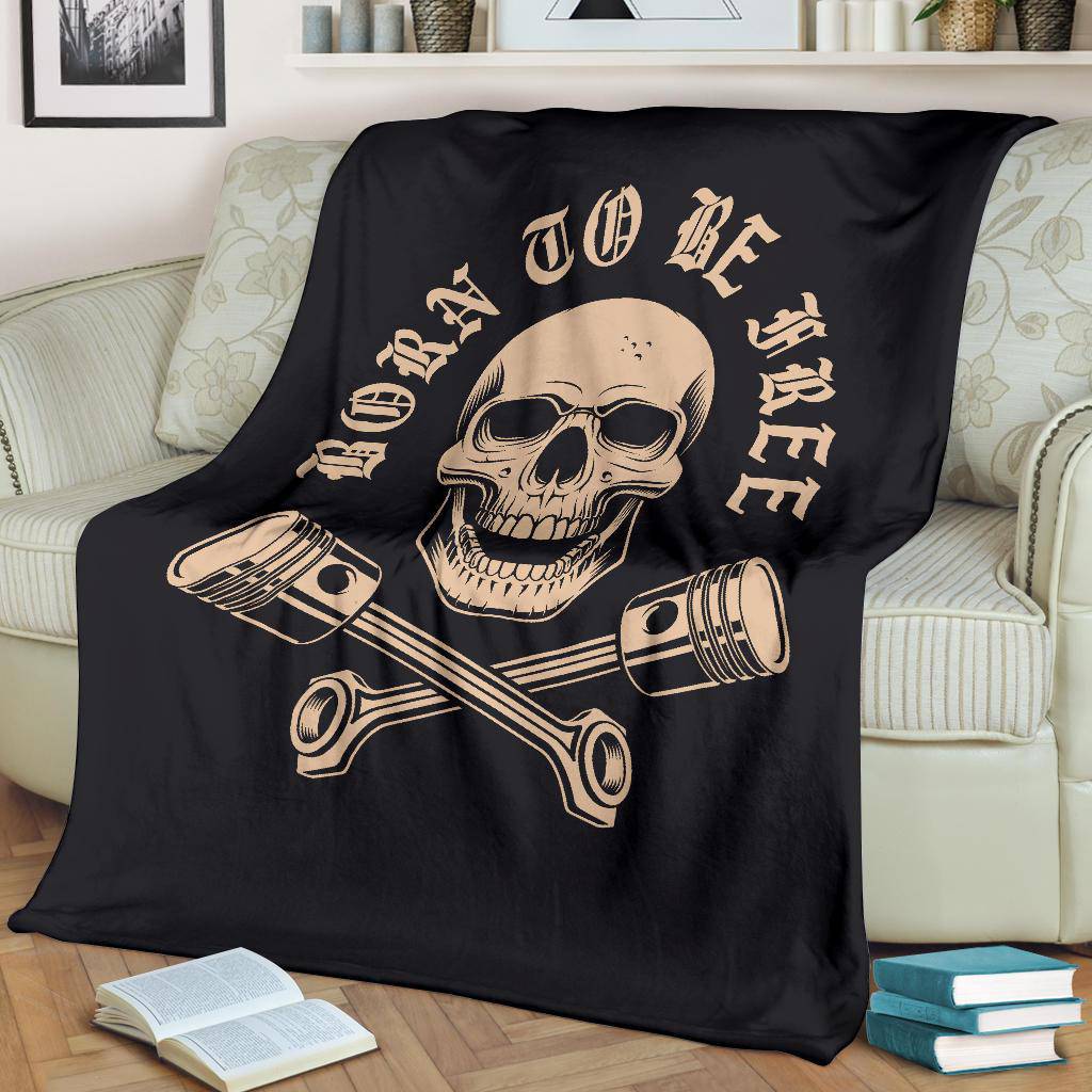 Born To Be Free Skull With Crossed Pistons Cartoon Premium Blanket - Top Content | POD Collection | Free Shipping