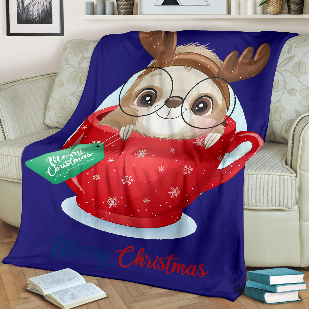 cute doodle sloth christmas day with watercolor blue blanket - Top Content | POD Collection | Free Shipping