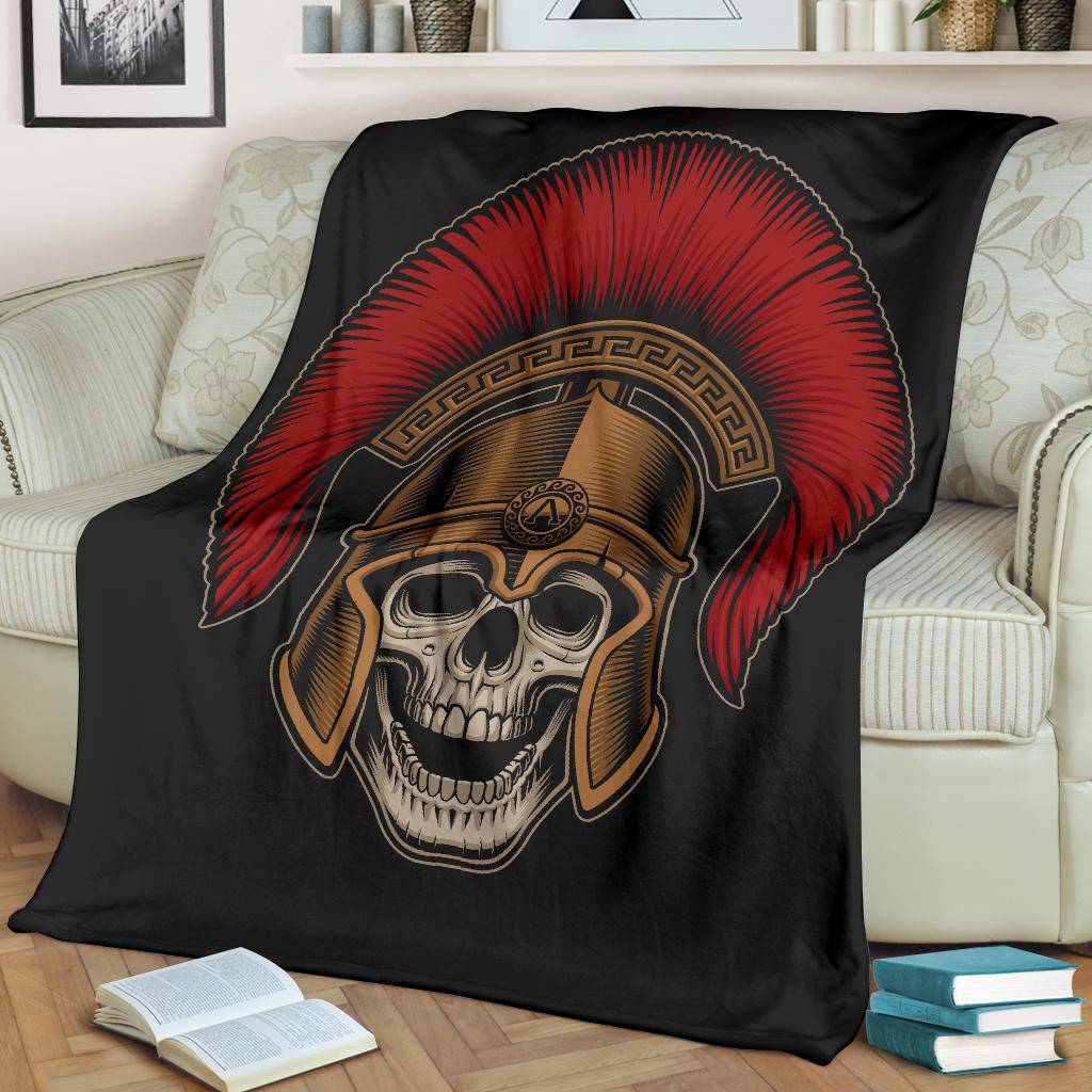 Spartan Warrior Skull Wearing A Helmet Cartoon Style Premium Blanket - Top Content | POD Collection | Free Shipping