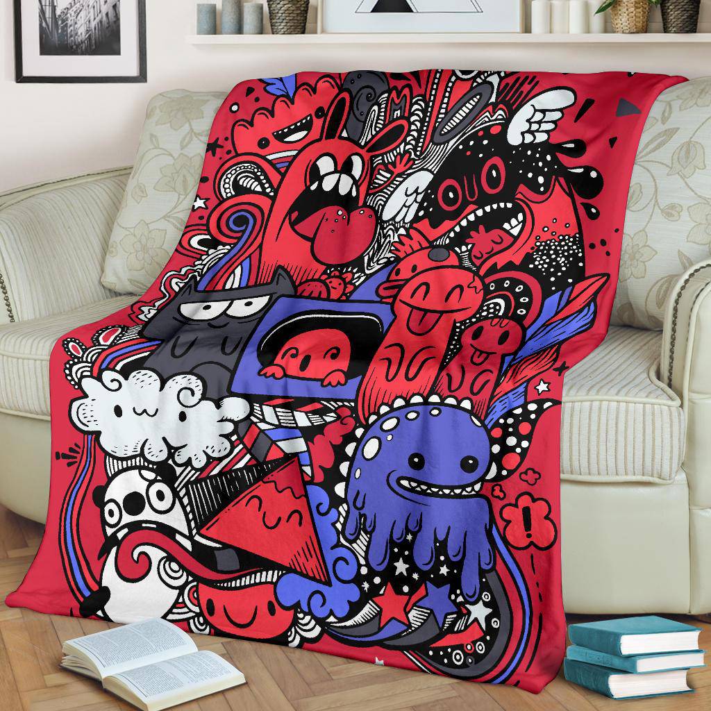 Funny Monster Drawing Cartoon Graffiti Premium Blanket - Top Content | POD Collection | Free Shipping