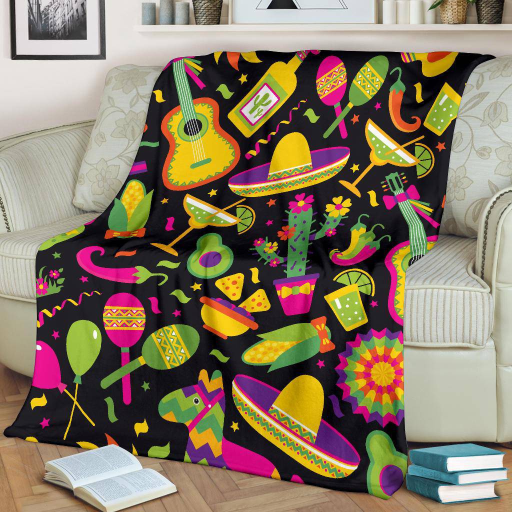 Mexican Elements, Tacos Sombrero Guitar Premium Blanket - Top Content | POD Collection | Free Shipping