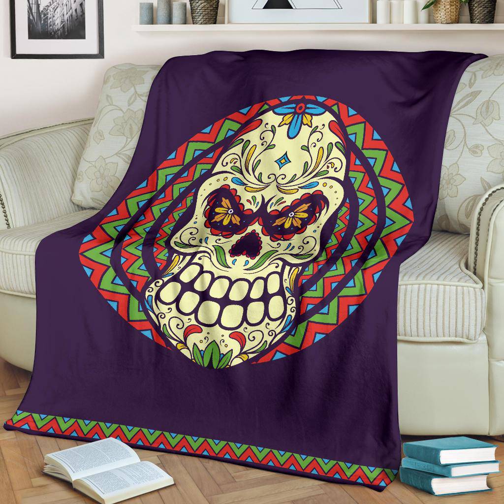 Mexican Skull Cartoon Dia De Los Muertos Premium Blanket - Top Content | POD Collection | Free Shipping