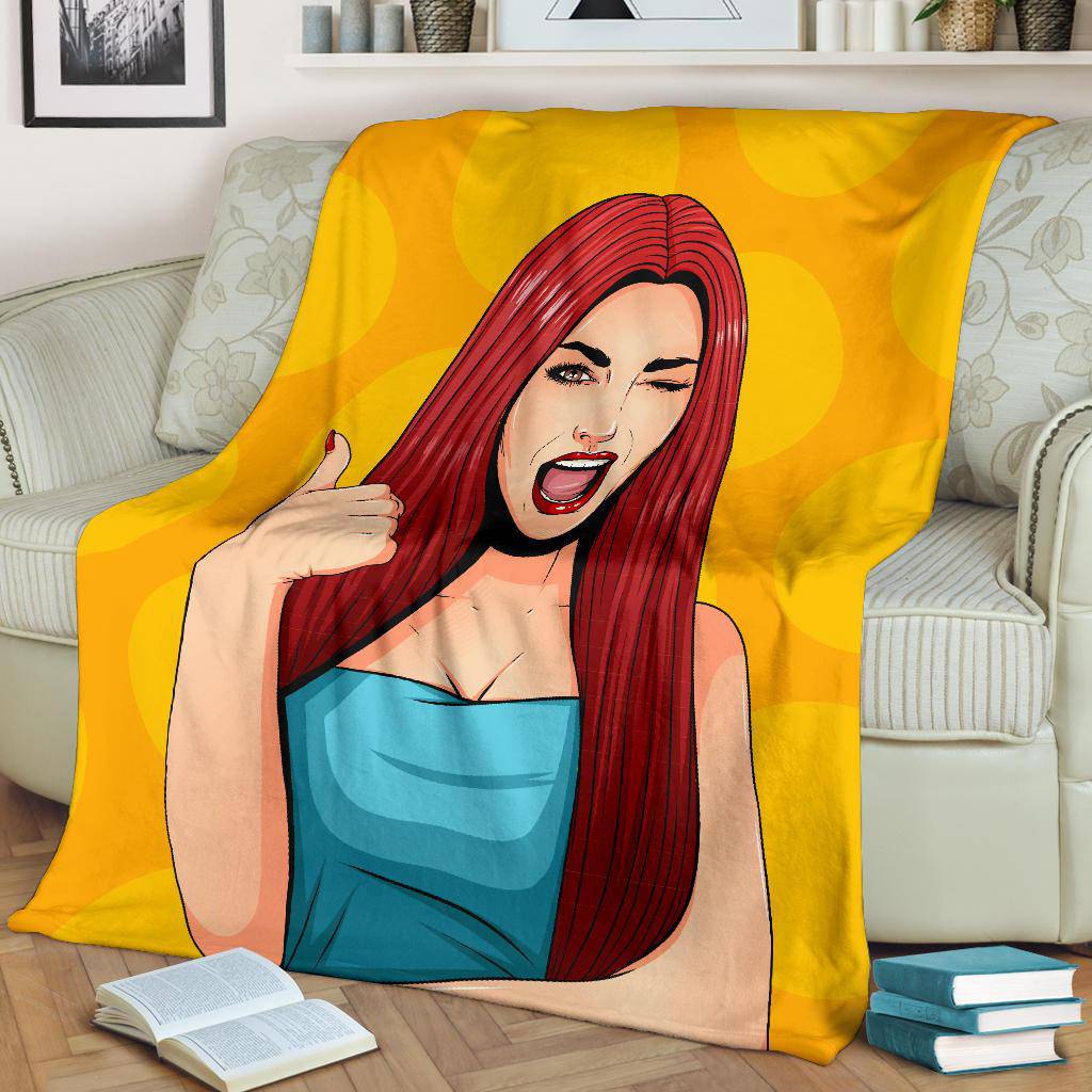 Pop Art Cartoon Sexy Girl Thumbs Up Premium Blanket - Top Content | POD Collection | Free Shipping