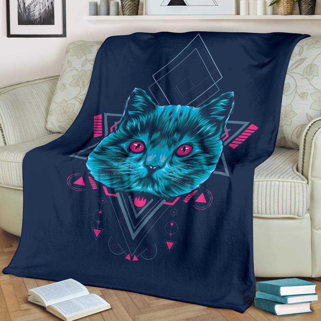 Cat Sacred Geometry Premium Blanket, Cool Cartoon Illustration - Top Content | POD Collection | Free Shipping