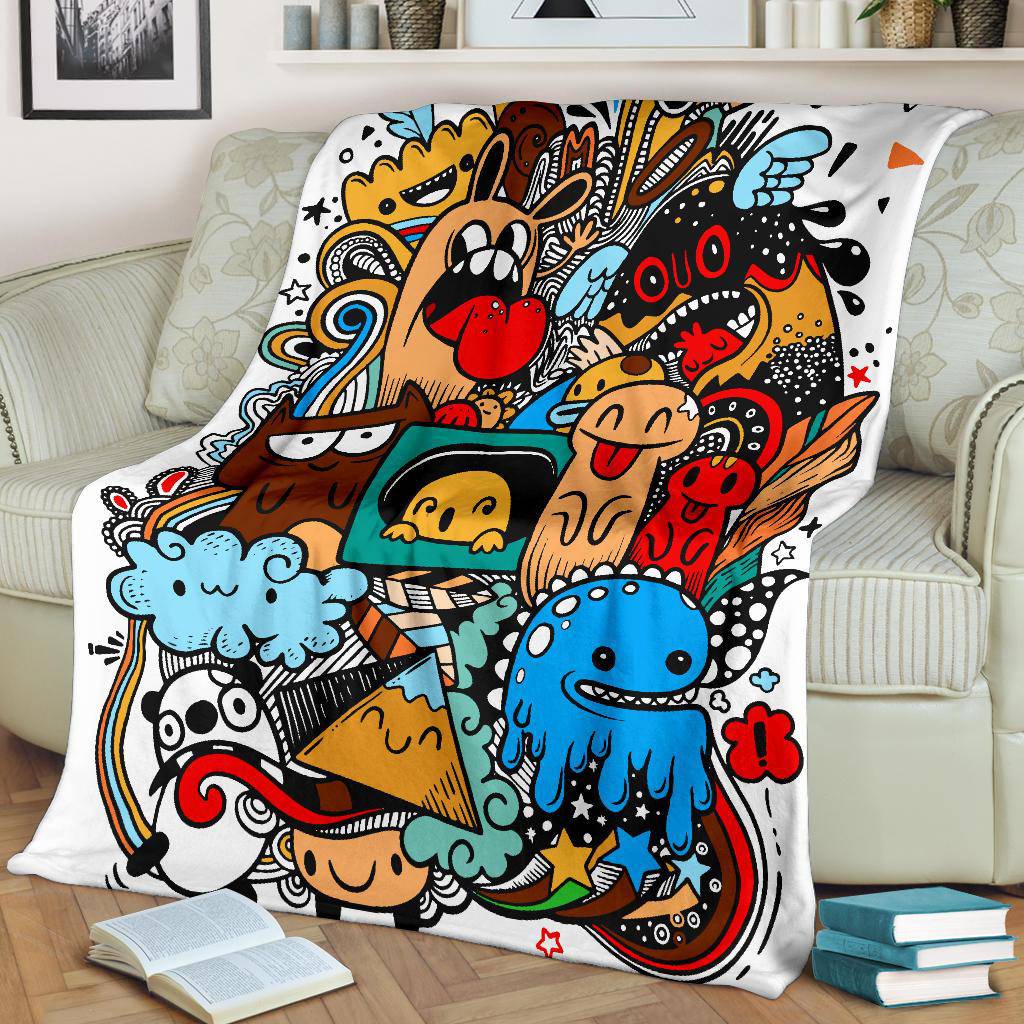 Funny Monster Drawing Graffiti Premium Blanket - Top Content | POD Collection | Free Shipping