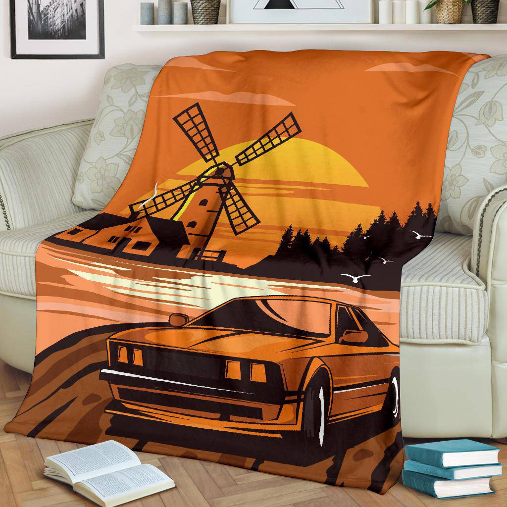 Classic Car Windmill Cartoon Premium Blanket - Top Content | POD Collection | Free Shipping