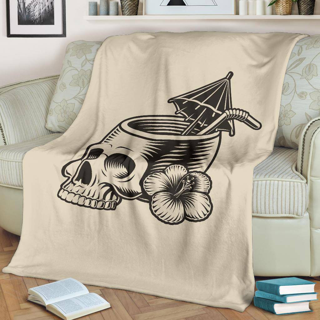 Skull Head With Cocktail Straw Cartoon Illustration Premium Blanket - Top Content | POD Collection | Free Shipping