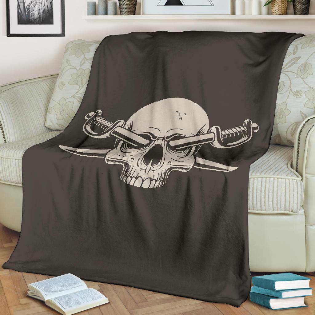 Skull Pirate Cartoon Illustration With Crossed Saber Swords Premium Blanket - Top Content | POD Collection | Free Shipping