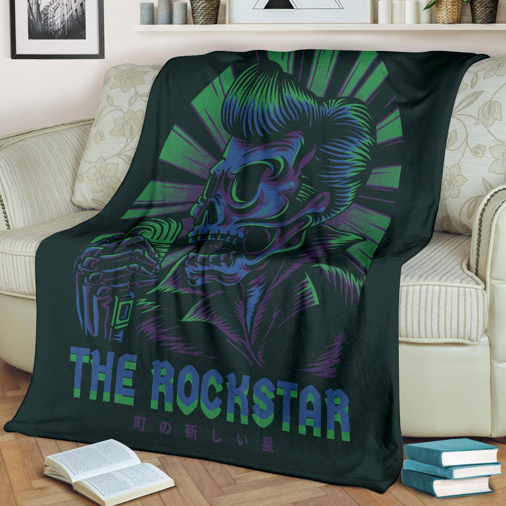 Premium Blanket Elvi Skull The Rockstar Retro Cartoon - Top Content | POD Collection | Free Shipping