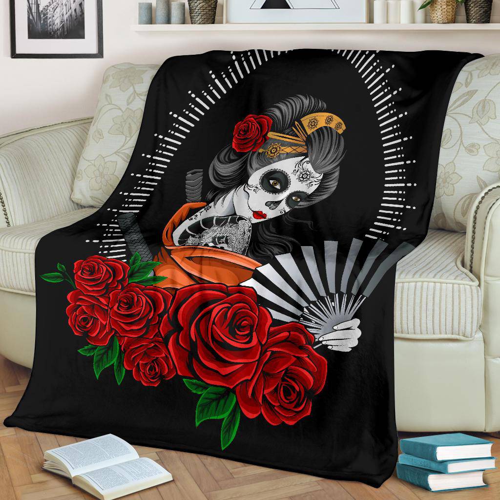 Geisha Rose Flower Beautiful Illustration Premium Blanket - Top Content | POD Collection | Free Shipping