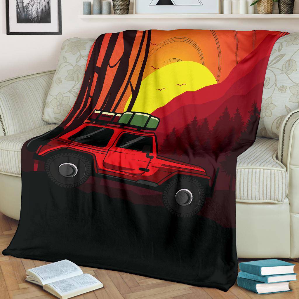 Sunset Adventure Side Hill Cartoon Premium Blanket - Top Content | POD Collection | Free Shipping