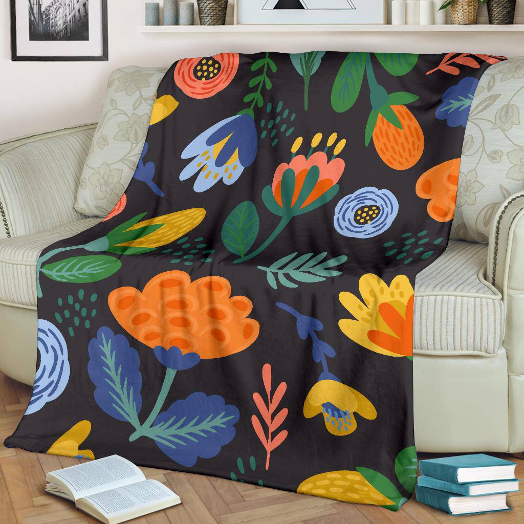 Hand Drawn Floral Pattern Flowers Plants Booming Premium Blanket - Top Content | POD Collection | Free Shipping