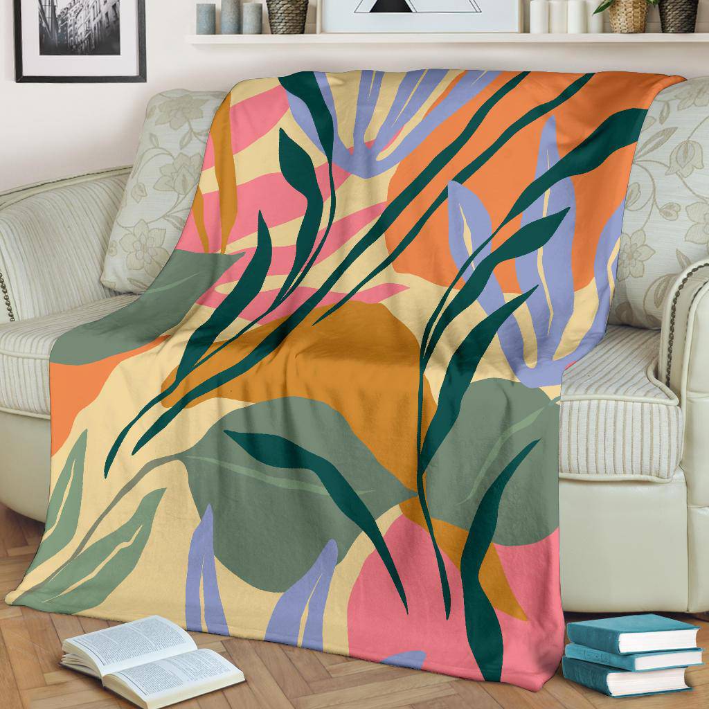 Colorful Leaves Plant Jungle Green Premium Blanket - Top Content | POD Collection | Free Shipping