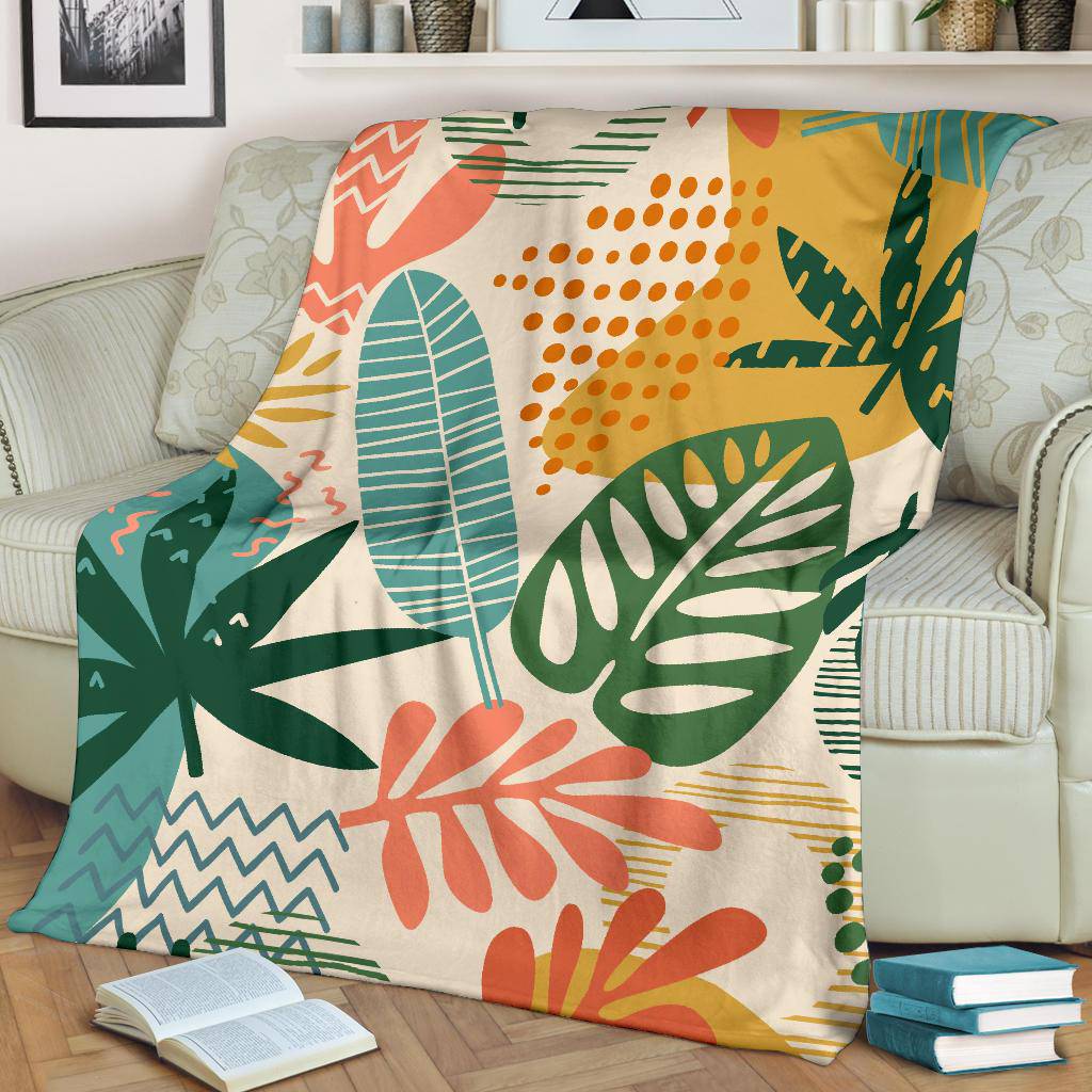 Tropical Leaves Nature Hand Drawn Premium Blanket - Top Content | POD Collection | Free Shipping