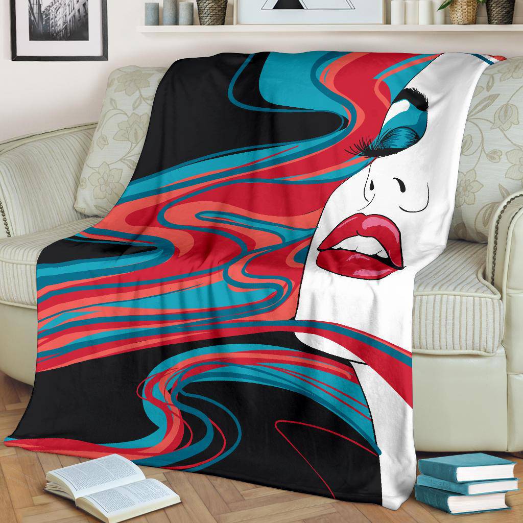 Make Up Face Human Cartoon Red Lips Premium Blanket - Top Content | POD Collection | Free Shipping